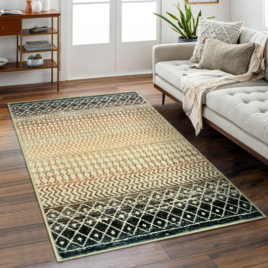 Nailttos Boho Rugs for Living Room, 4x6 Soft Non Slip Area Rug for Bedroom, Low-Pile Machine Washable Rug Indoor Floor Carpet for Kitchen Dorm Office Dining Room