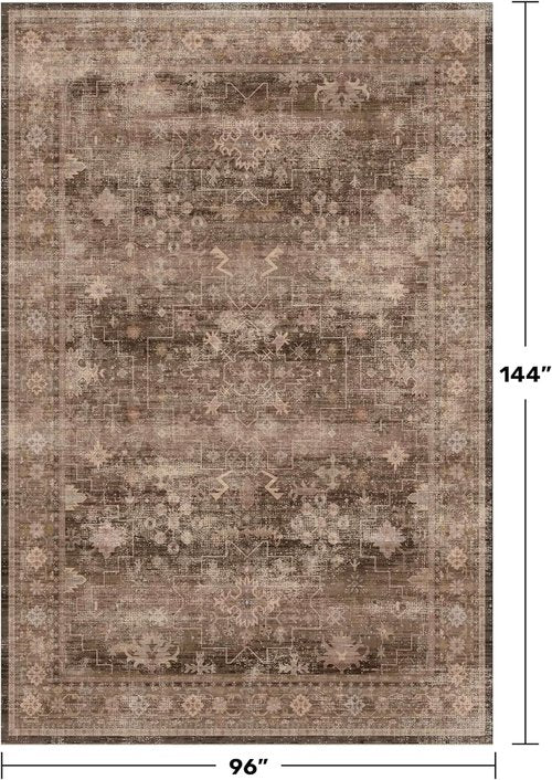 Hazo Haus Gold Brown Area Rug - Non-Slip Washable Vintage Design for Living Room | 8x12 Geometric Floral