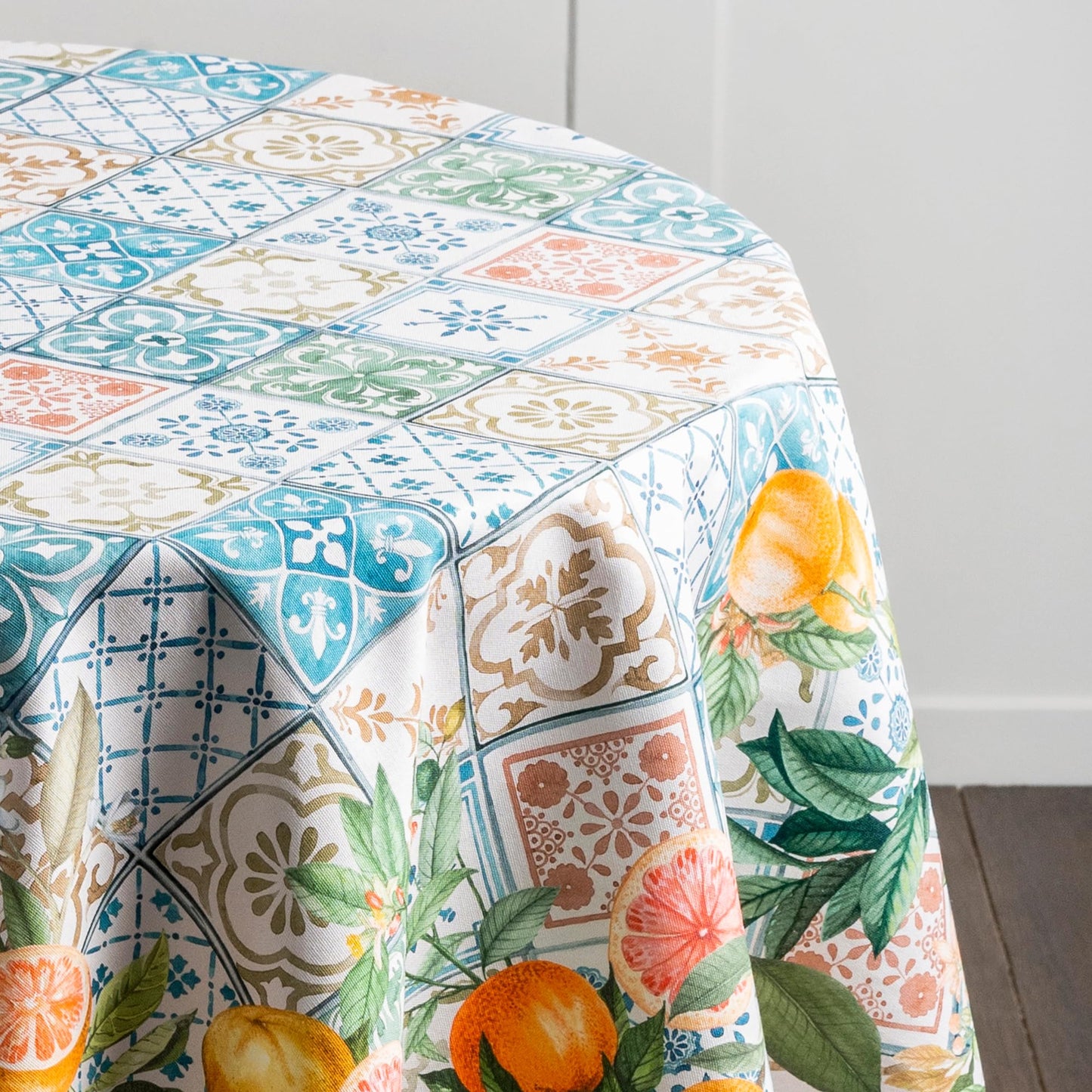 Maison d' Hermine Table Cloth Round Table 100% Cotton 63 Round Inches Tablecloth Reusable Decorative for Dining Kitchen Room Farmhouse Home Gifts for Mothers Day Spring Summer - Agrume