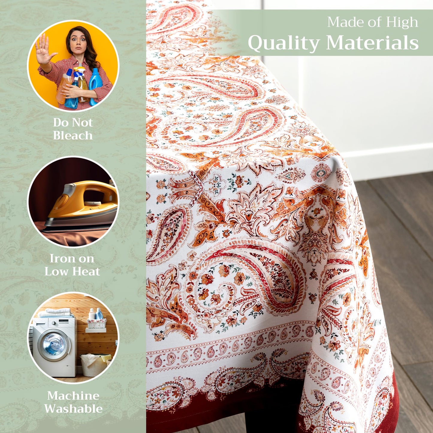 Maison d' Hermine Table Cloth Rectangle Table 100% Cotton 54 x 72 Inches Fall Tablecloth Reusable Everyday Use for Thanksgiving Christmas Decorations Dining Farmhouse Party (Orient)