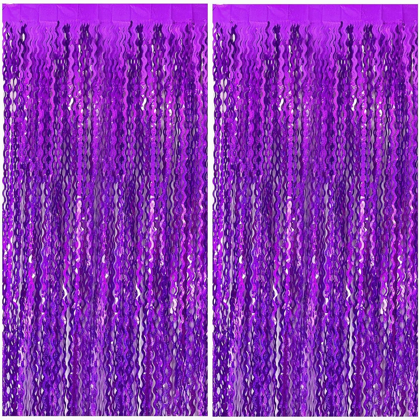 Skiennix 2-Pack Purple Tinsel Foil Fringe Curtains - Sparkling Backdrop for Parties & Events