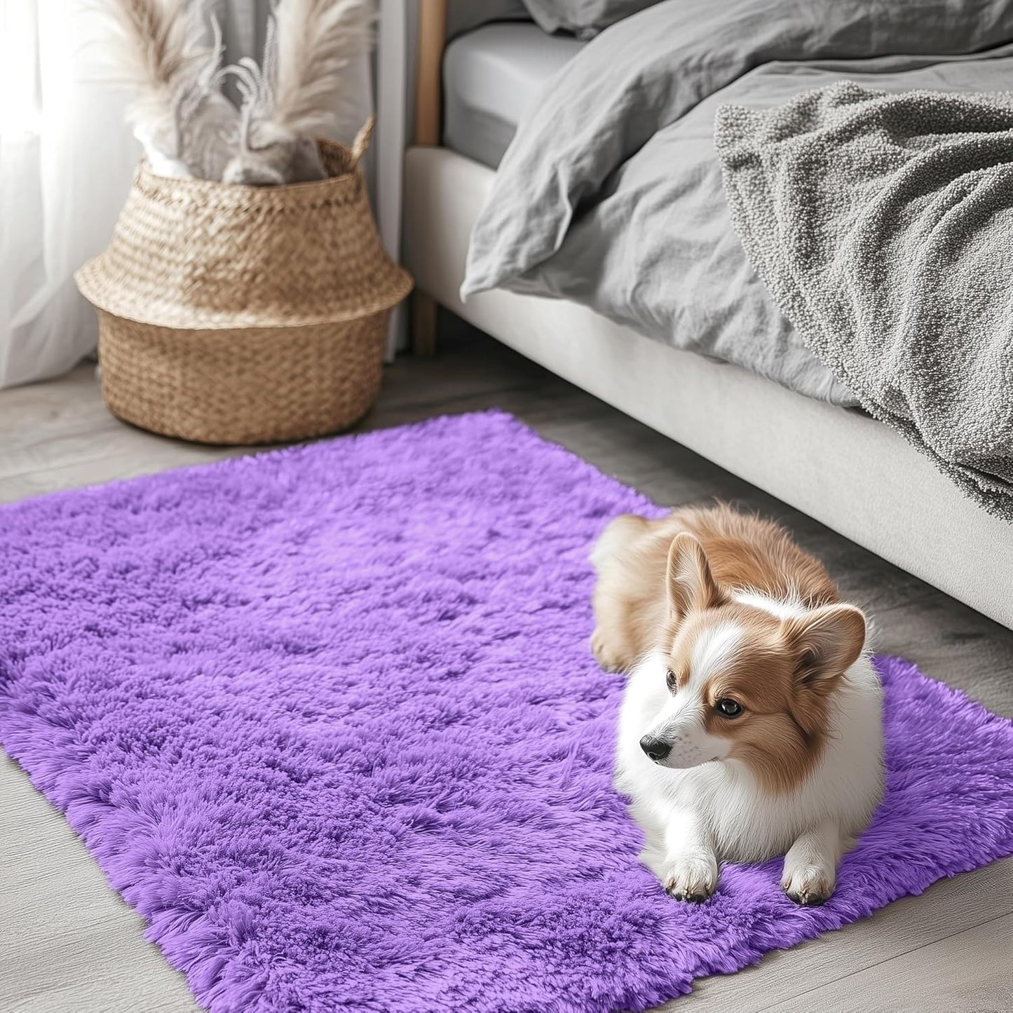 OLANLY Soft Fluffy Shaggy Bedside Rug - Machine Washable 2x3 ft | Perfect for Kids' Rooms & Home Decor - Purple