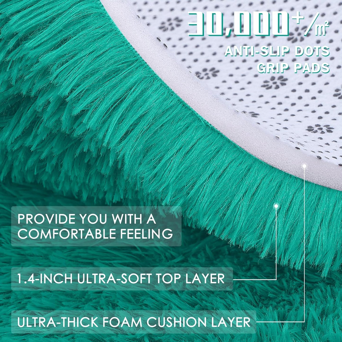 OLANLY Small Bedside Rug - Soft Fluffy Shaggy Indoor Carpet for Bedroom & Living Room | Teal Green