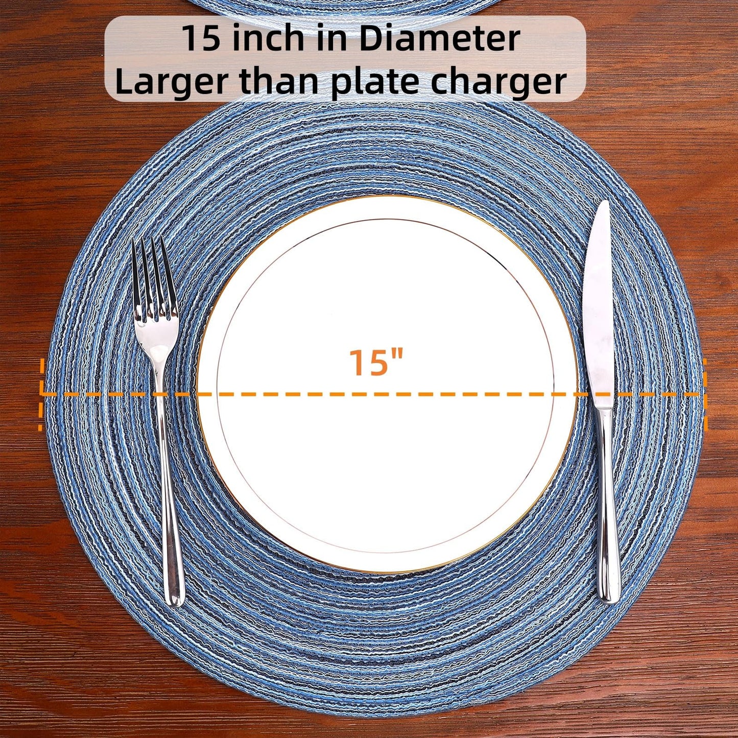 SHACOS Round Braided Placemats Set of 12 Circle Place Mats Cotton Polyester Kitchen Table Mats for Dining Table Wedding Party Decor (Blue Gray, 12)