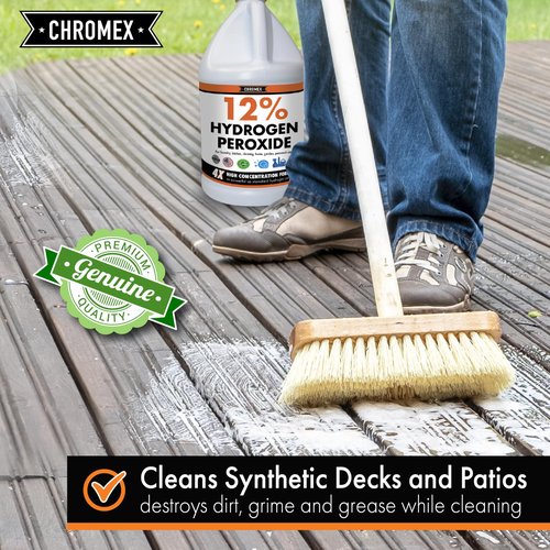 Chromex Hydrogen Peroxide 12 Percent Food Grade, 4X Power Concentrated Solution, Dilutes to 4 Gallons, Versatile Uses Include Topical Care, Home, Kitchen, Bath Cleaner, Laundry, Whitening, 1 Gallon