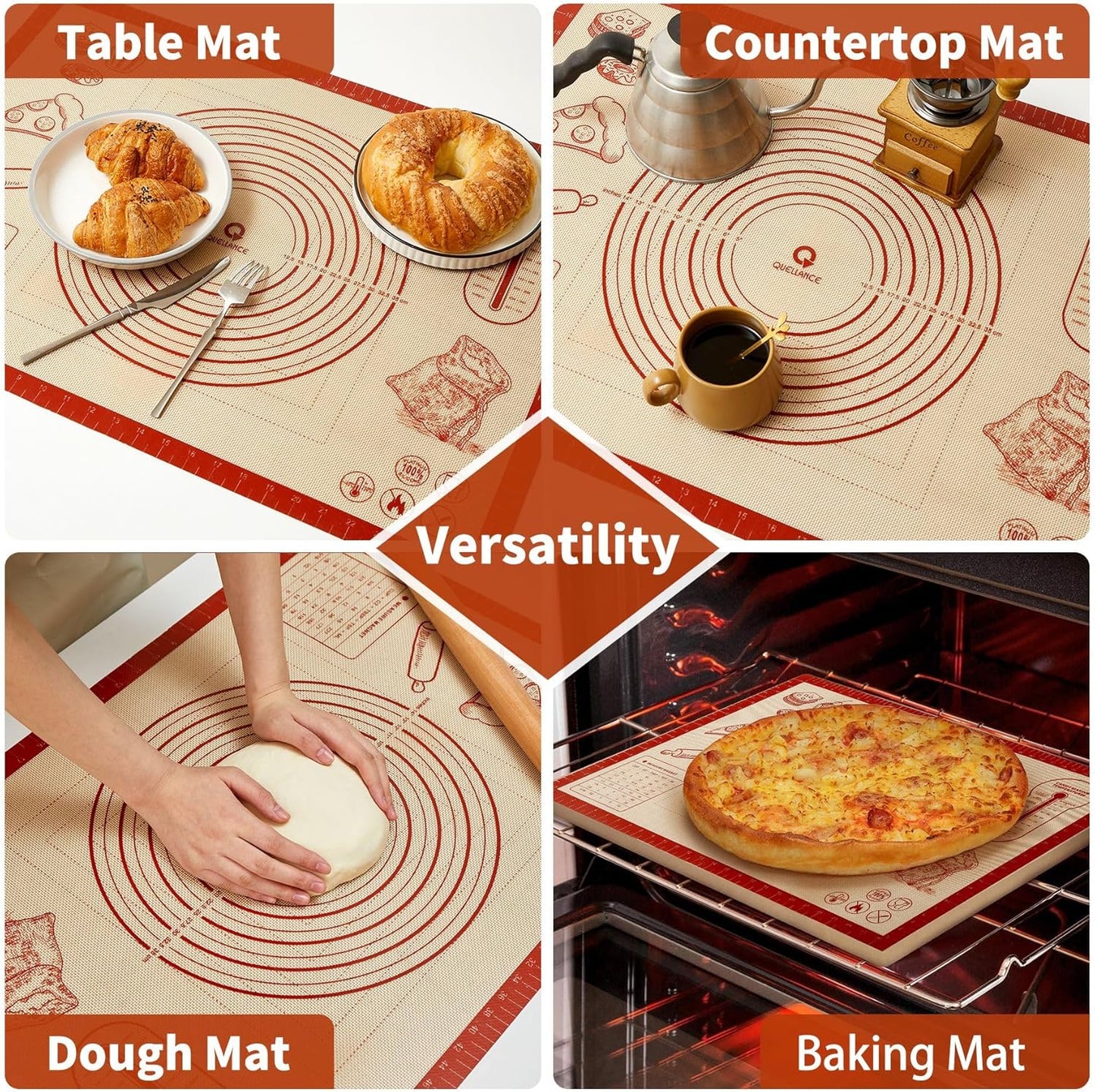 Silicone Baking Pastry Dough Mat - Extra Large 32x24 Inch Nonstick Rolling Mat for Cookies & Bread