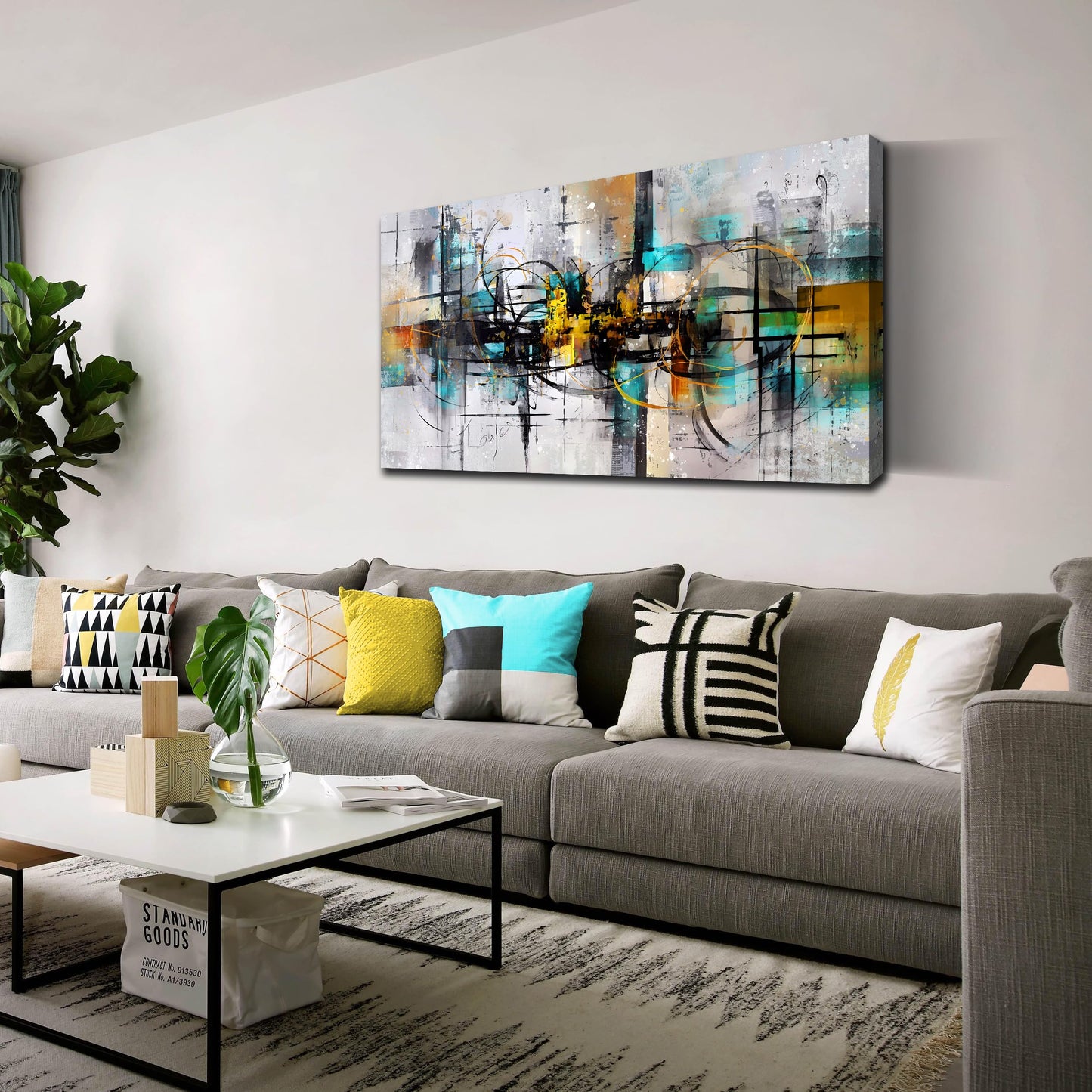 SIXTTART Abstract Wall Art for Living Room - Black and White Canvas Wall Art for Bedroom Ready to Hang Size 20" x 40"