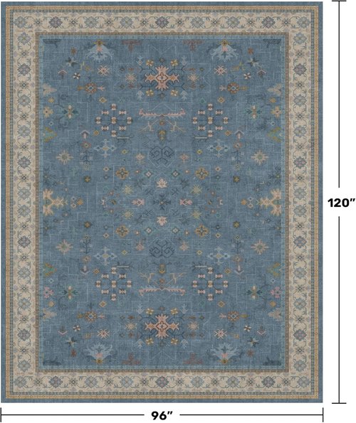 Hazo Haus Boho Area Rug - Large 8x10 Dusky Blue Soft Washable Non-Slip for Living Room & Bedroom