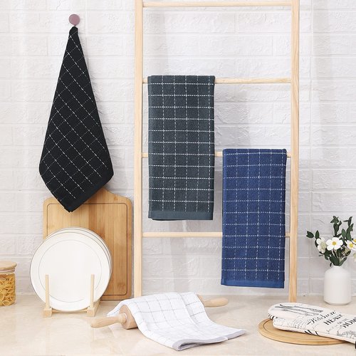 Homaxy 100% Cotton Terry Kitchen Towels(Multiple Color, 13 x 28 inches), Checkered Designed, Soft and Super Absorbent Dish Towels, 4 Pack