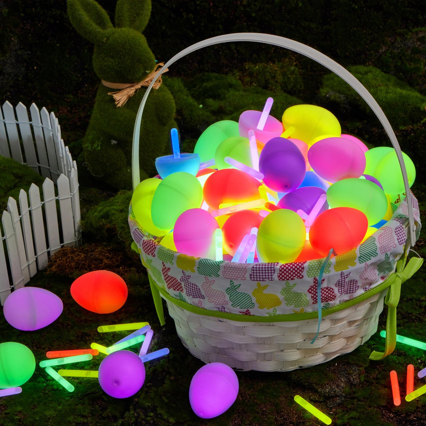 JOYIN 120 Pcs Easter Eggs with 120 Mini Glow Sticks for Kids Glow-in-The-Dark Basket Stuffers Fillers Gift, Easter Egg Hunt Game Party Favors Decorations Supplies, Classroom Prizes