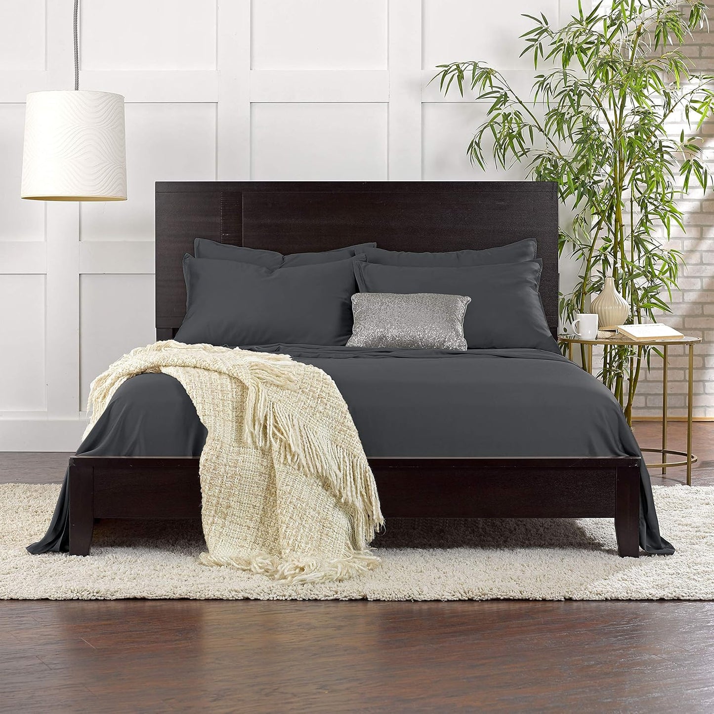 Pure Bamboo Twin Sheets - 100% Organic Viscose Bed Sheet Set, Luxuriously Soft & Cooling | Charcoal