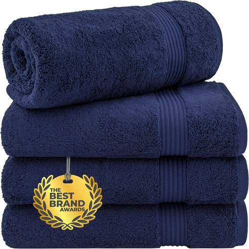 Cotton Paradise Extra Large 4-Piece Turkish Bath Towels Set - 100% Soft Plush Cotton | Navy Blue