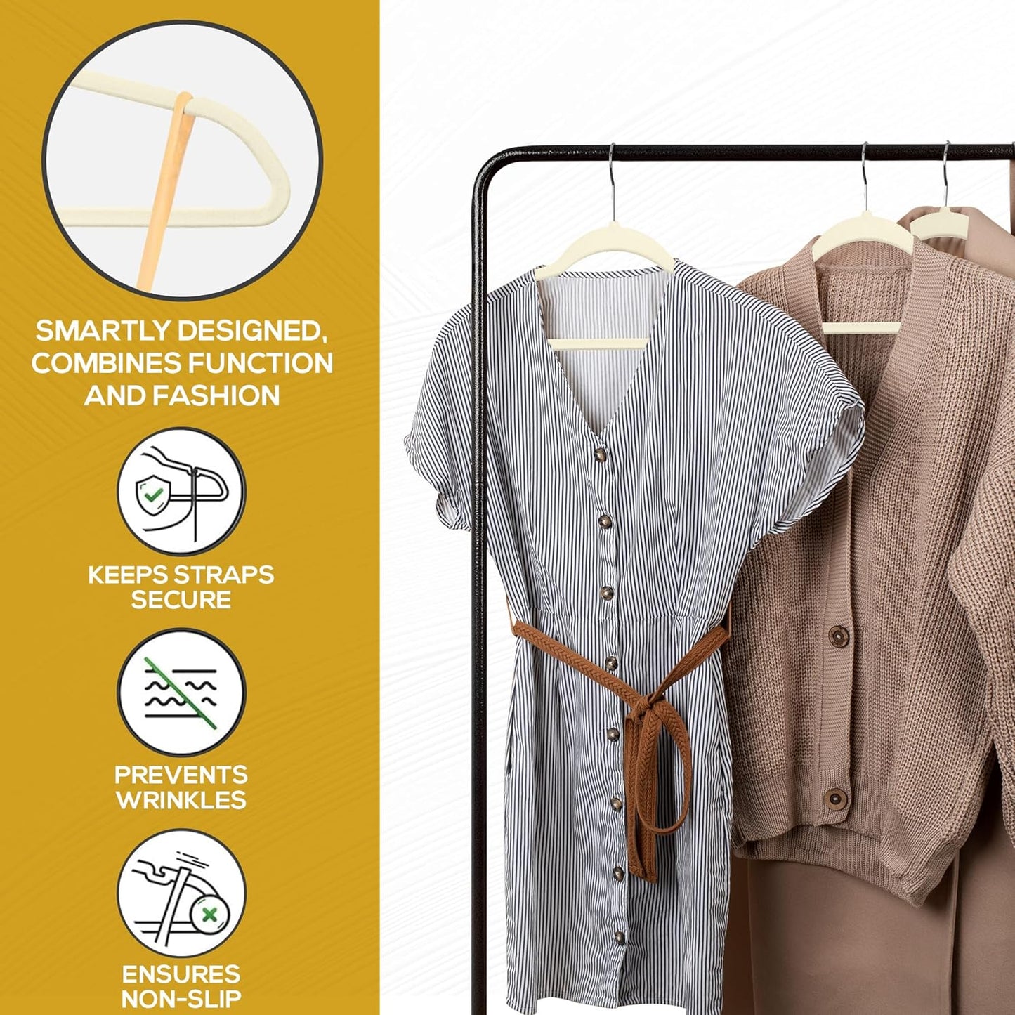 Techzoo Velvet Hangers - Ultra Thin Non-Slip Space-Saving Design | 50 Pack in Ivory, 360° Swivel Hook
