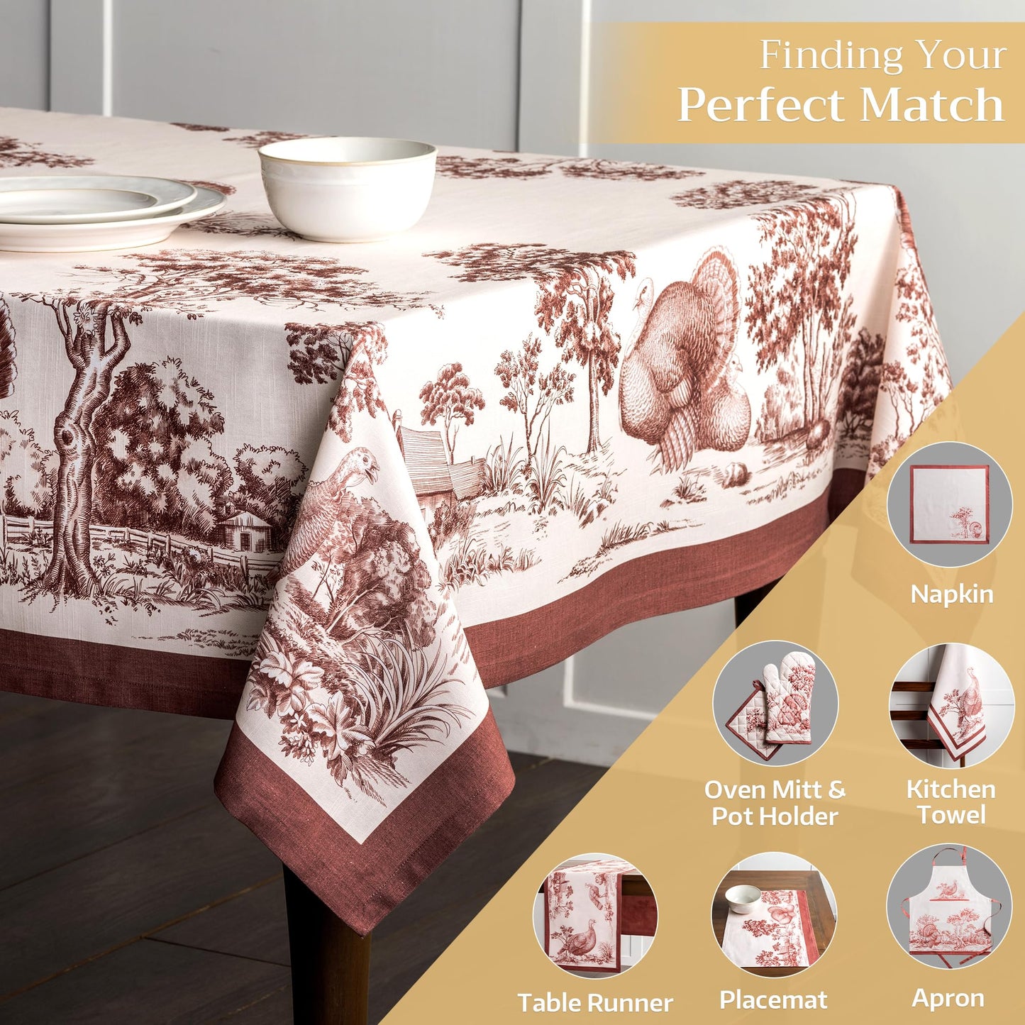 Maison d' Hermine Table Cloth Rectangle Table 100% Cotton 60 x 120 Inches Fall Tablecloth Reusable Everyday Use for Thanksgiving Christmas Decorations Dining Farmhouse Party (Holy Jouy - Brown)
