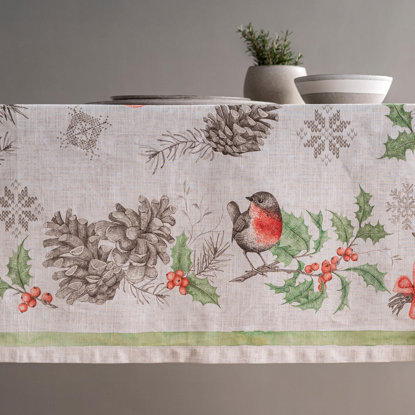 Maison d' Hermine Table Cloth Rectangle Table 100% Cotton 70 x 90 Inches Fall Tablecloth Reusable Everyday Use for Thanksgiving Christmas Decorations Dining Farmhouse Party (Christmas Dew)
