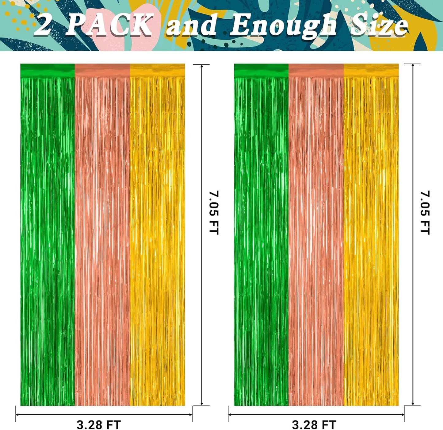 Luau Decorations by [Brand Name] - 2 Pack Summer Party Streamers | 3.28 FT x 7.05 FT Metallic Tinsel Backdrop