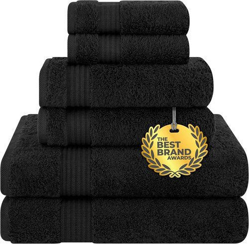 Cotton Paradise 6-Piece Towel Set - 100% Soft Absorbent Turkish Towels | Black Bath Towels, Hand Towels & Washcloths