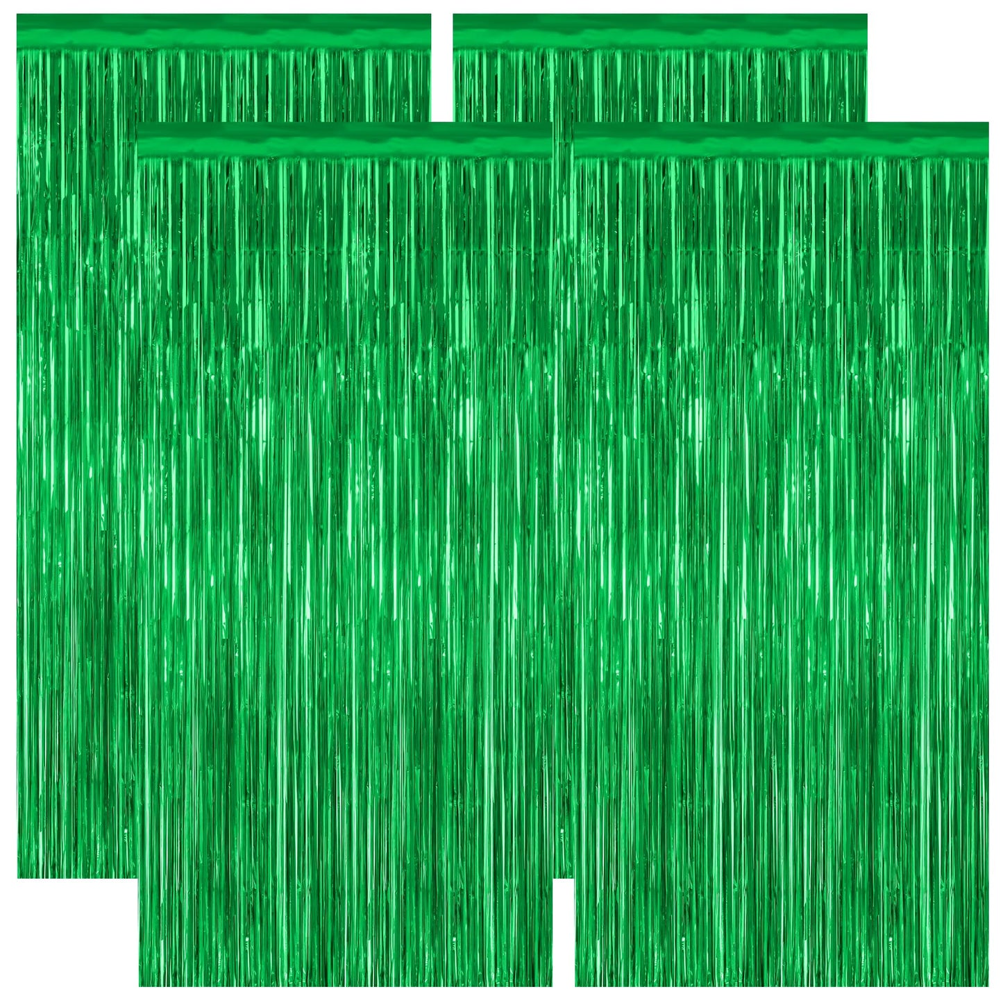 4 Pack Green Streamers, 3.28 FT x 7.05 FT Birthday Tinsel Backdrop, Metallic Foil Fringe Curtains Photo Booth Backdrop, Green Jungle Theme Decorations Birthday Decor