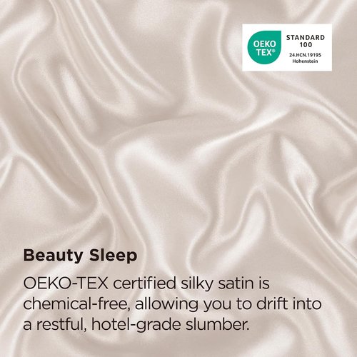 Bedsure Satin Pillowcase - Soft & Silky Zippered Pillow Covers, 2 Pack, Beige, Standard Size 20x26 Inches