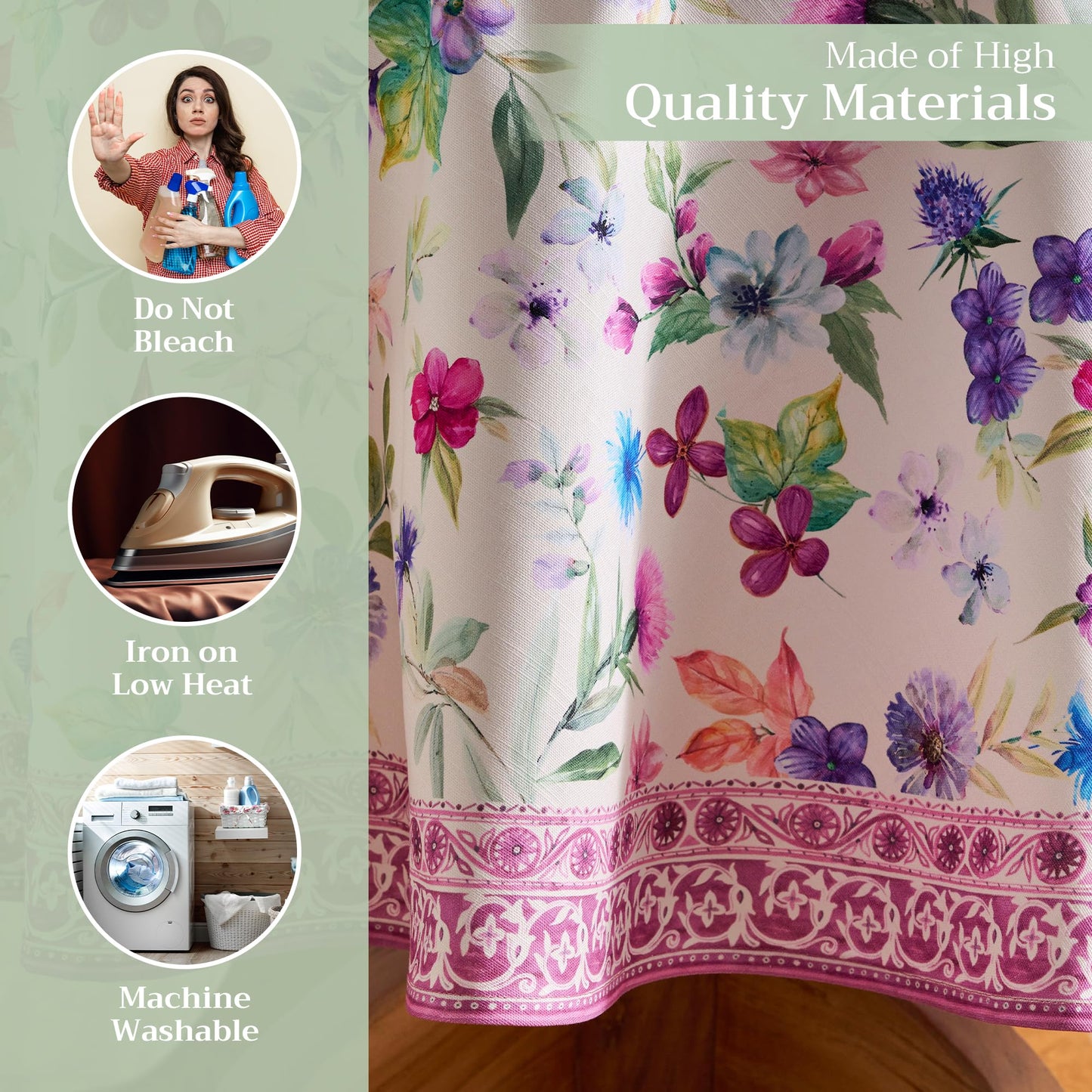 Maison d' Hermine Table Cloth Round Table 100% Cotton 69 Round Inches Tablecloth Reusable Decorative for Dining Kitchen Room Farmhouse Home Gifts for Mothers Day Spring Summer - Chardon