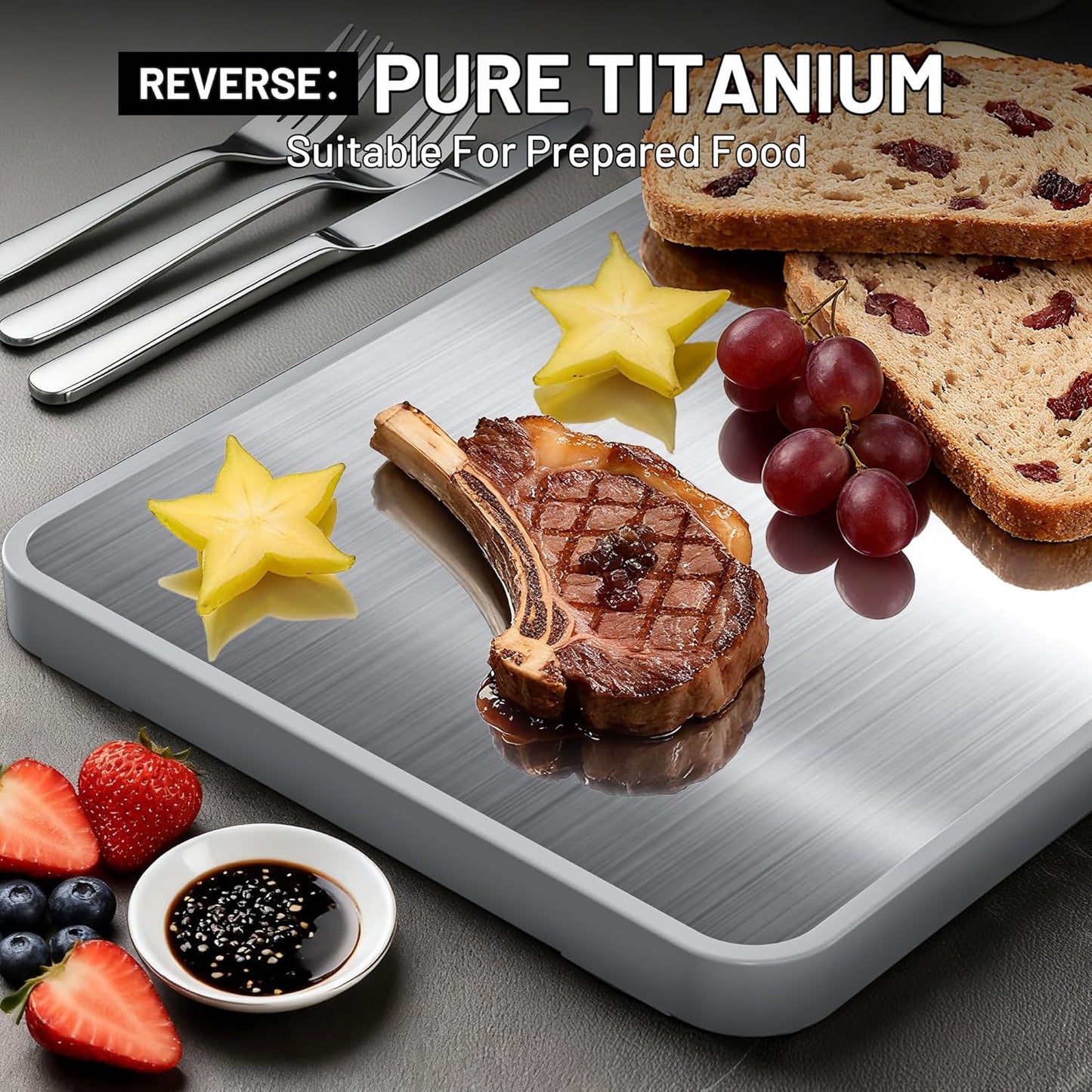 Titanium Cutting Boards - Ebony Wood Double-Sided Chopping Board with Handle & Juice Groove