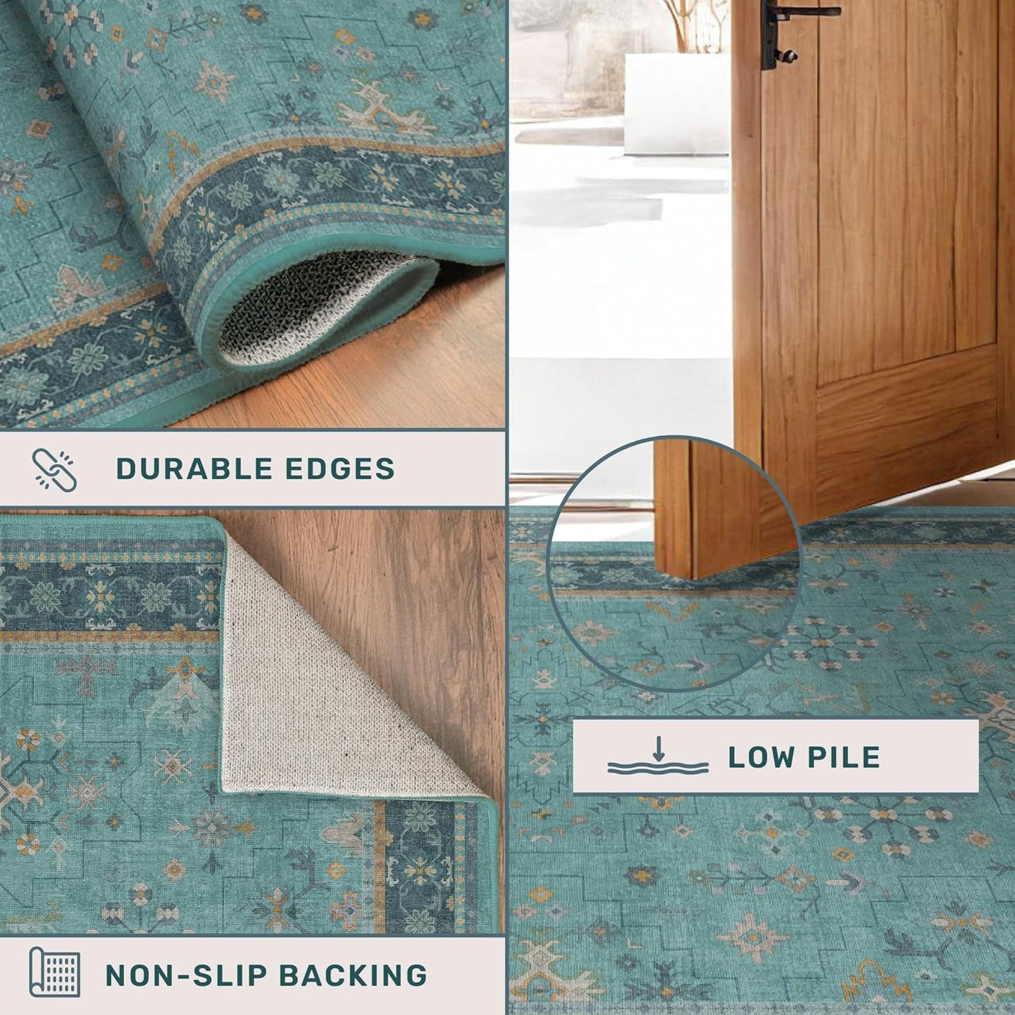 Skiennix 2x3 Washable Teal Rug - Waterproof, Non-Slip, Stain & Fade Resistant for Entryway & Kitchen