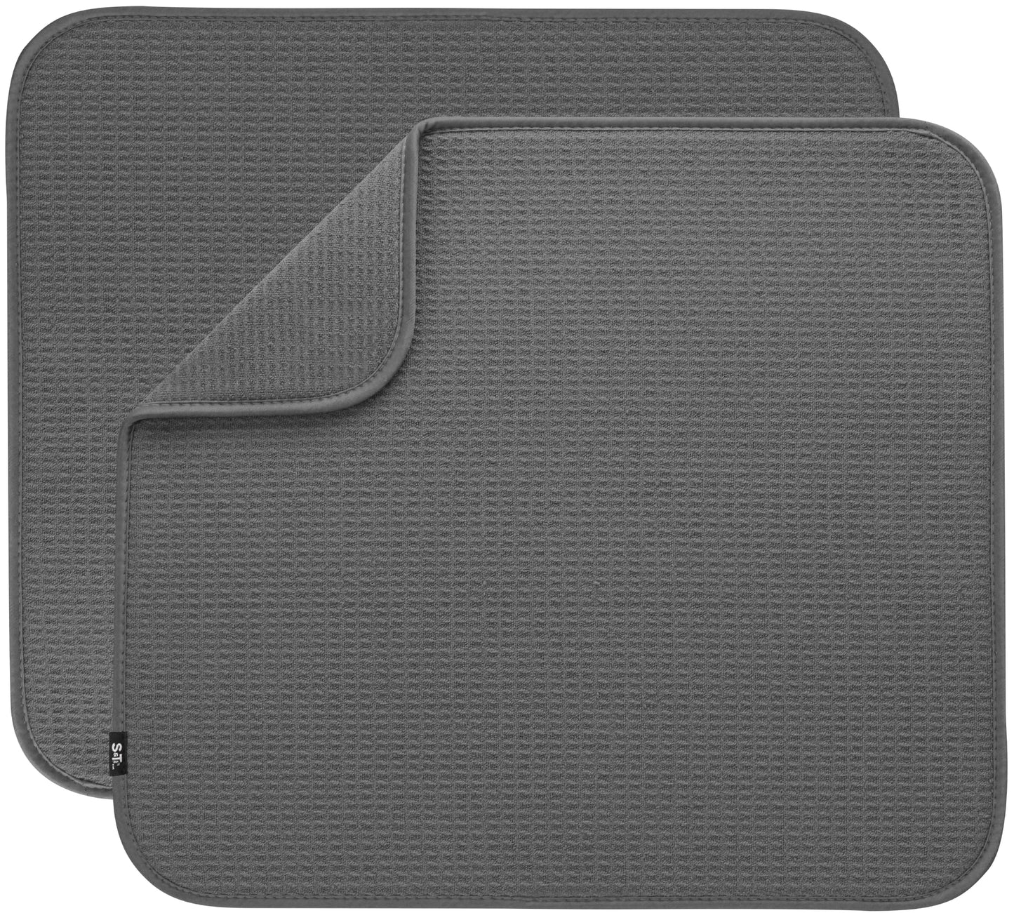 S&T INC. Dish Drying Mat 2 Pack, 16” x 18”, Absorbent Microfiber Kitchen Counter Mat, Dish Drying Pad for Dishes, Utensils, Pots and Pans, Large, Charcoal Grey