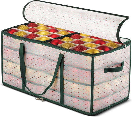 ZOBER Christmas Ornament Storage Box - Durable Organizer for 128 3" Ornaments | Green with Individual Trays