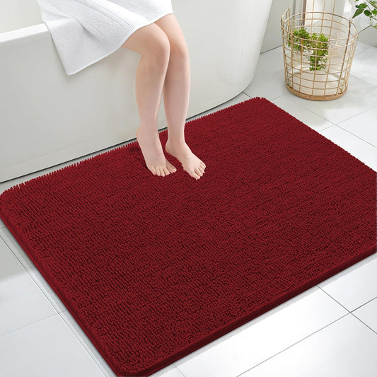 OLANLY Large Bathroom Rugs - Extra Soft Absorbent Chenille Mats | Quick Dry, Machine Washable, 47x32, Red