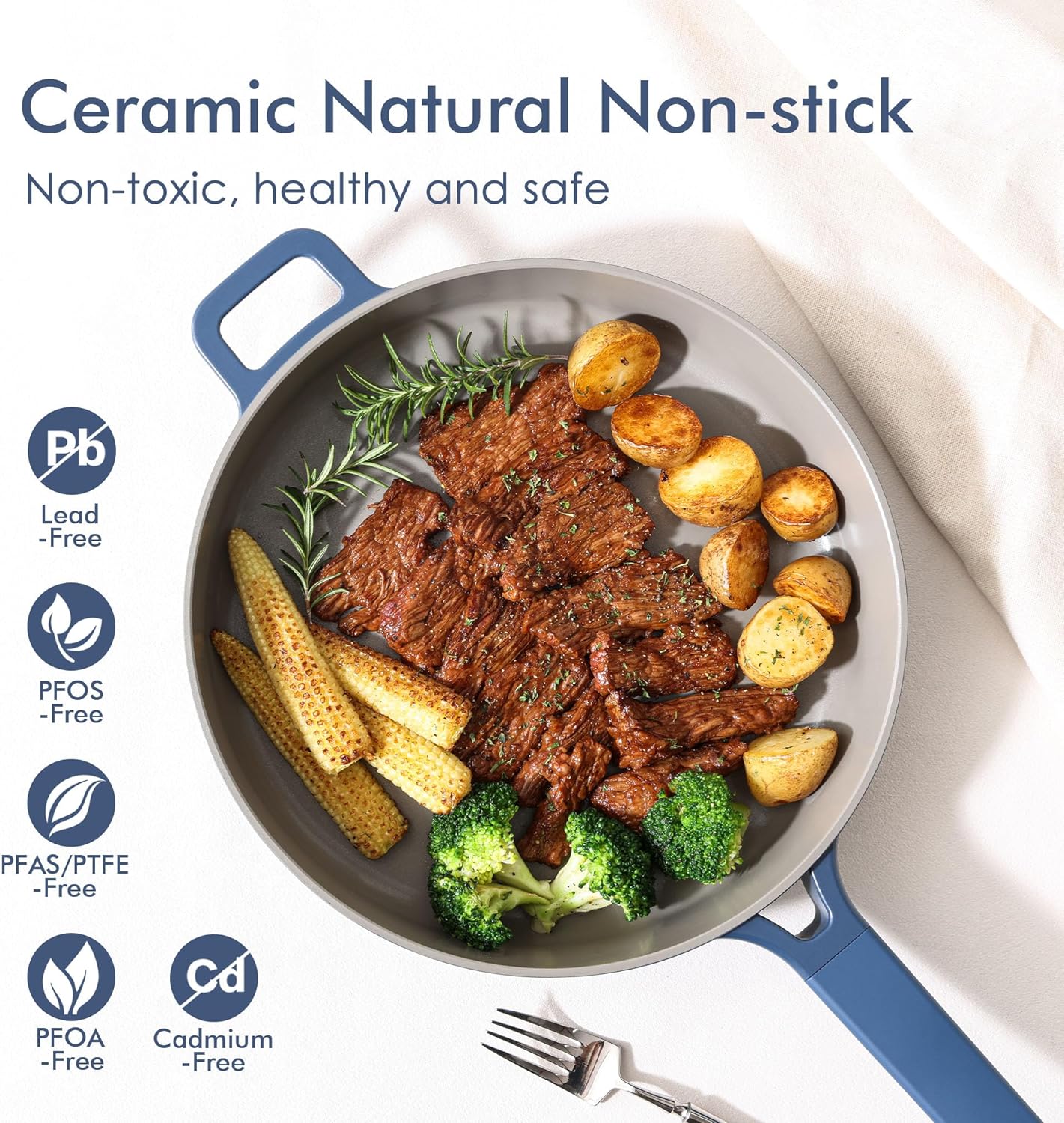 SENSARTE 15-Piece Nonstick Cookware Set - Durable Ceramic Saucepan with Lid | Easy Clean & Cook