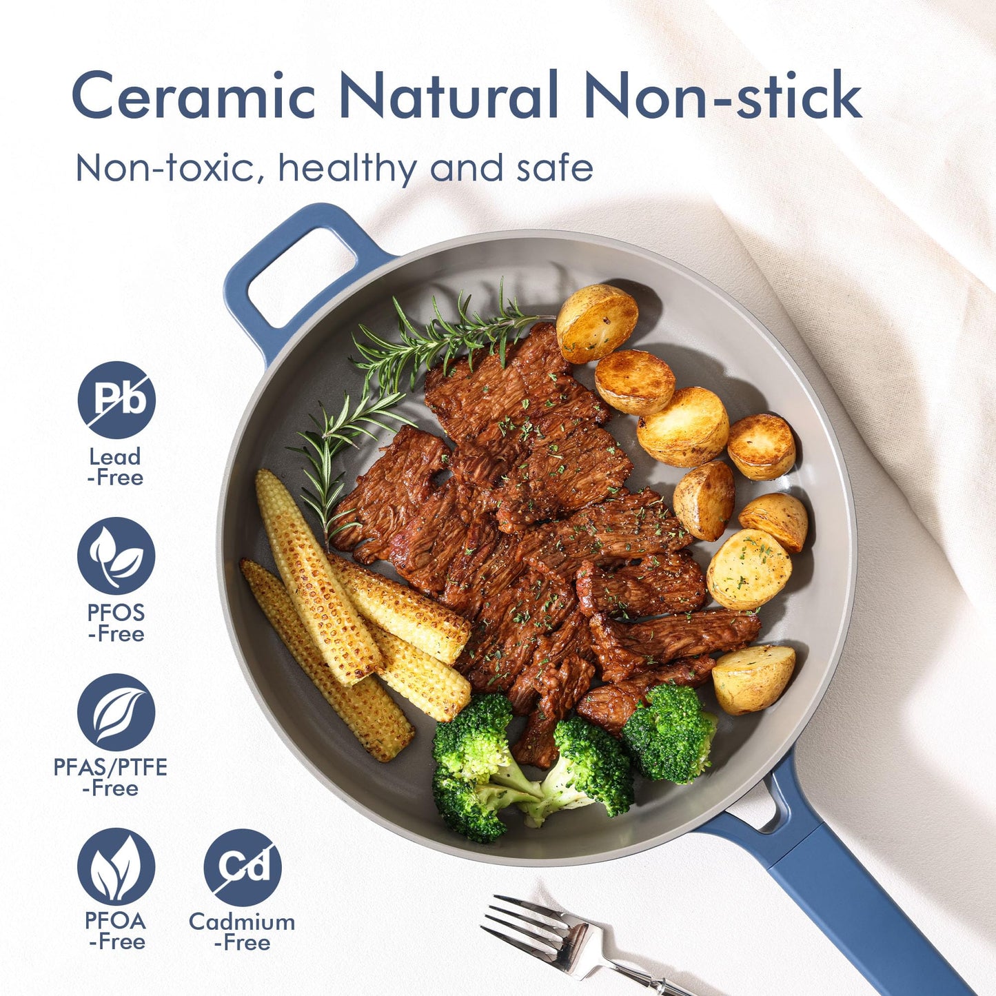 SENSARTE Ceramic Cookware Set Non-toxic 14 Pcs, Nonstick Pots and Pans Set, Dishwasher Safe Induction Cookware, Healthy Kitchen Cooking Set, PFOA/PFAS/PTFE Free