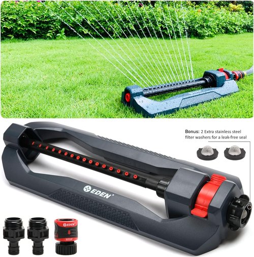 Eden 96213 Turbo Oscillating Water Sprinkler - Covers 3,600 Sq. Ft. | 16 Nozzles, Adjustable Range, Quick Connect