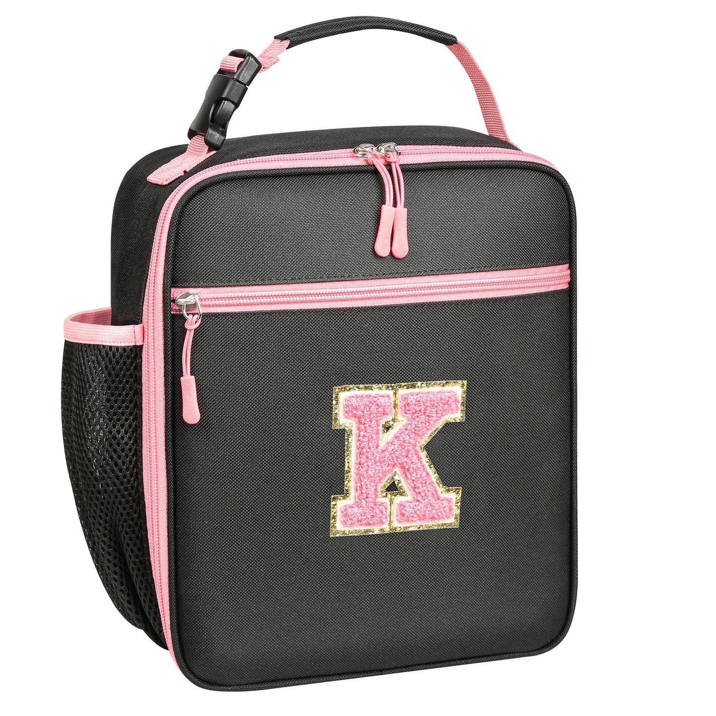 WOBAGMEN Initial Lunch Box for Women Girls,Insulated Lunch Bag with Monogram Letter,Cute Personalized Thermal Lunch Box for Teens Kids Adult for Work Camping Back to School Gift (pink, K)