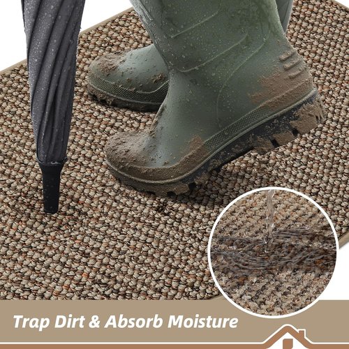 BEQHAUSE Dirt Trapper Door Mat - Non-Slip, Washable Half Circle Entrance Rug | 17" x 30", Taupe