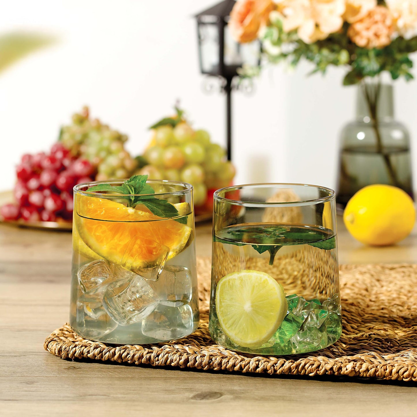 Joseph Sedgh Collection Smokey Grey Glass Tumbler Set of 4 – 16.5 oz Borosilicate Glassware – Durable, Lead-Free, Dishwasher Safe – Modern Grey Drinking Glasses for Home