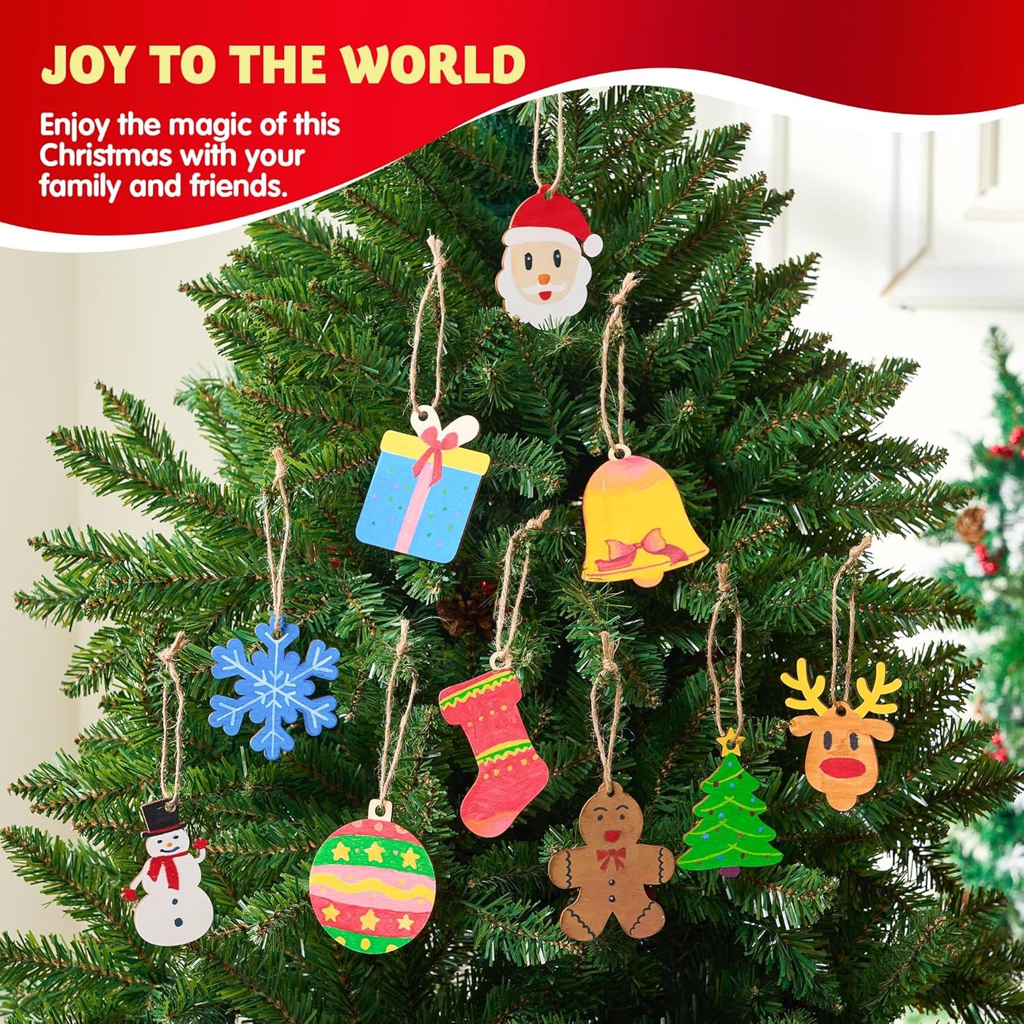 JOYIN Christmas Wooden Ornaments Craft Kit - 100 Unfinished DIY Ornaments with 8 Watercolor Pens for Kids (Ages 8+)