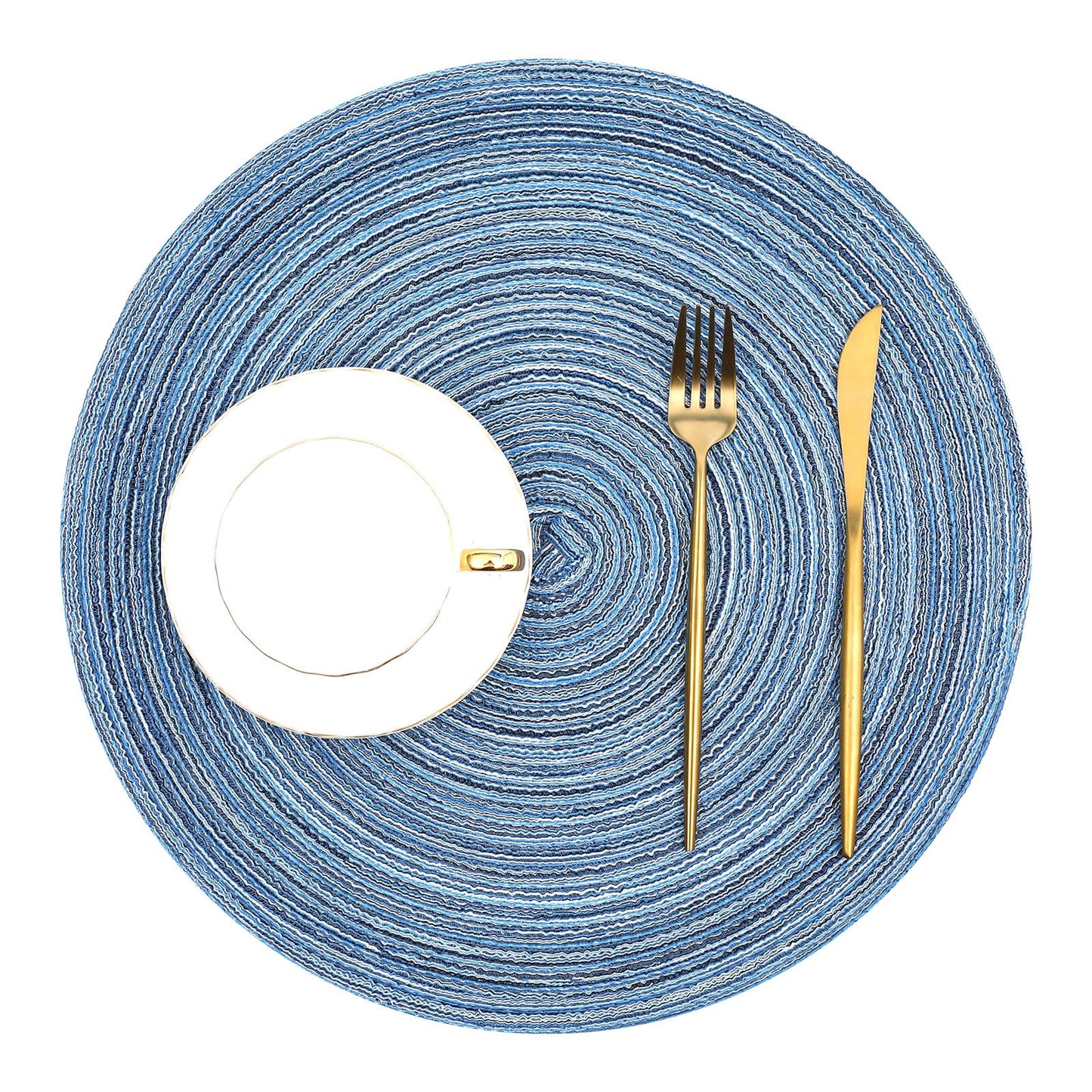 SHACOS Round Braided Placemats Set of 4 Dining Table Placemats 15 inch Circle Place Mats Easy to Clean Table Mats Indoor Outdoor, Blue Gray