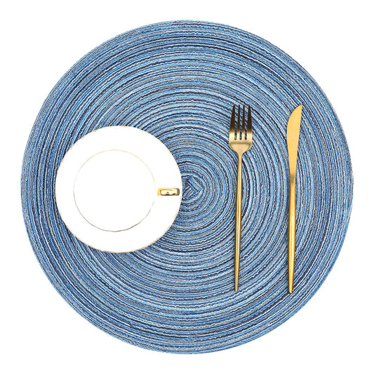 SHACOS Round Braided Placemats Set of 12 Circle Place Mats Cotton Polyester Kitchen Table Mats for Dining Table Wedding Party Decor (Blue Gray, 12)