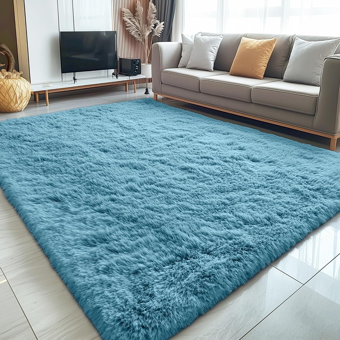OLANLY Large Area Rug - Soft Fluffy Shaggy Design for Living Room & Bedroom | 5x8 Slate Blue Carpet