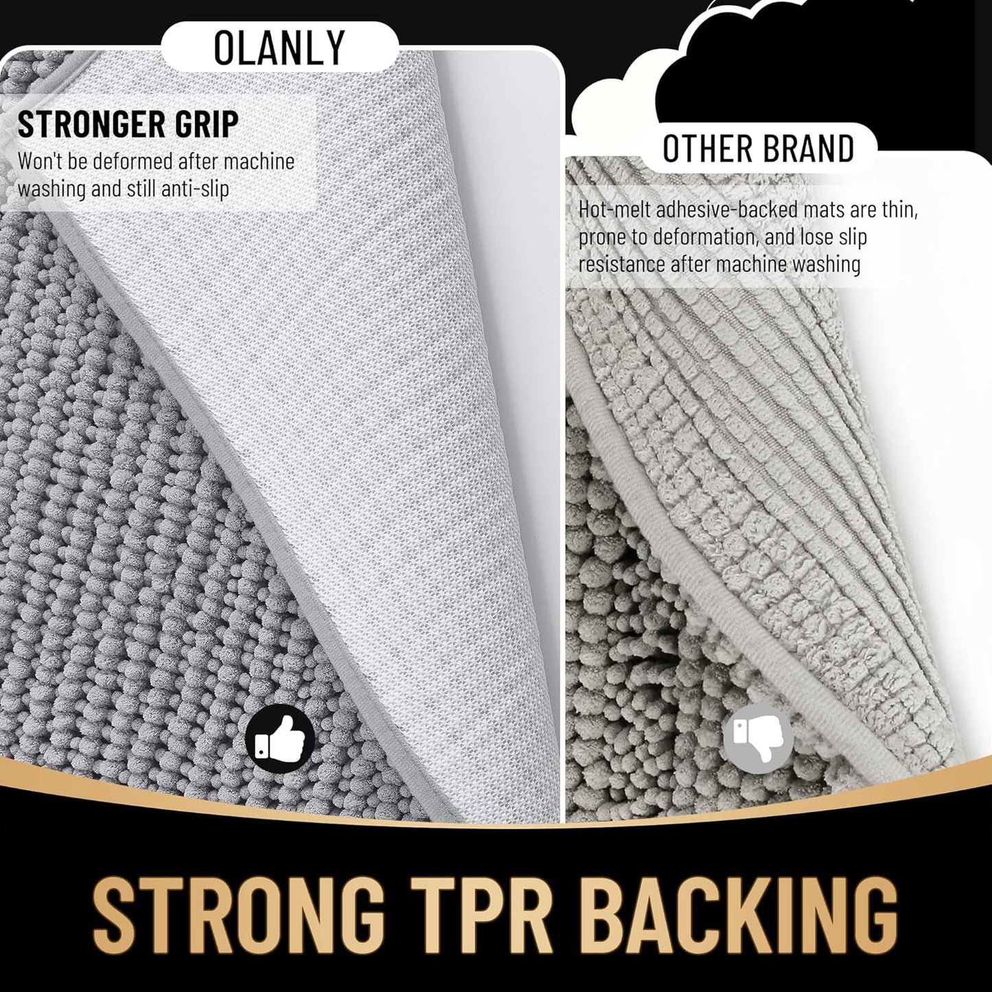 OLANLY Thick Bathroom Rugs - Extra Soft Chenille Bath Mats with Rubber Backing | 30x20 Grey