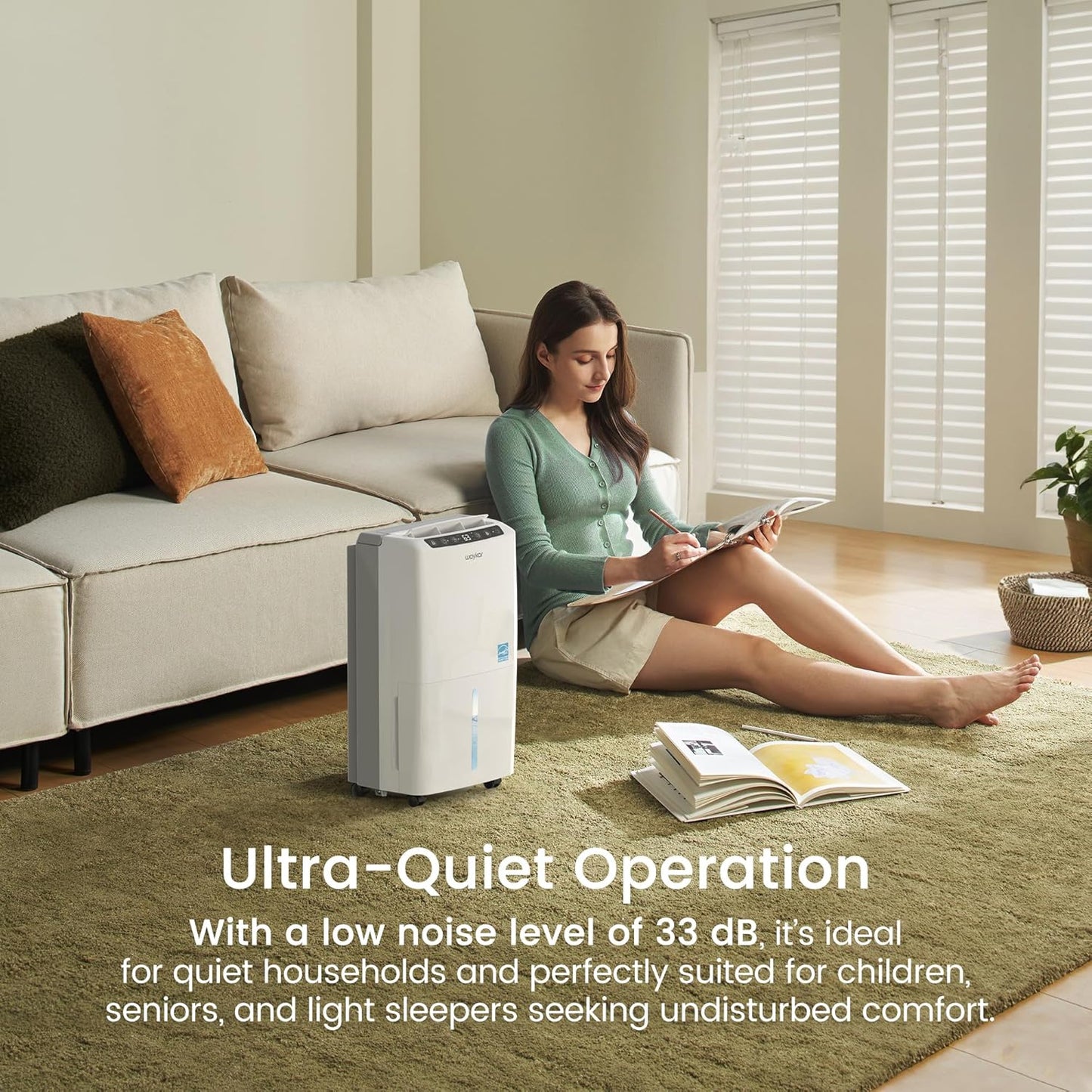 Waykar Dehumidifier - Energy Star 2000 Sq. Ft, 34 Pints, Quiet 33dB, Auto/Manual Drainage, 0.62 Gallon Tank
