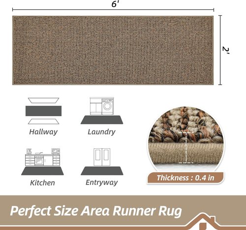 BEQHAUSE Hallway Runner Rug - Non-Slip, Washable & Stain Resistant | 2x6 Taupe Carpet for Entryway
