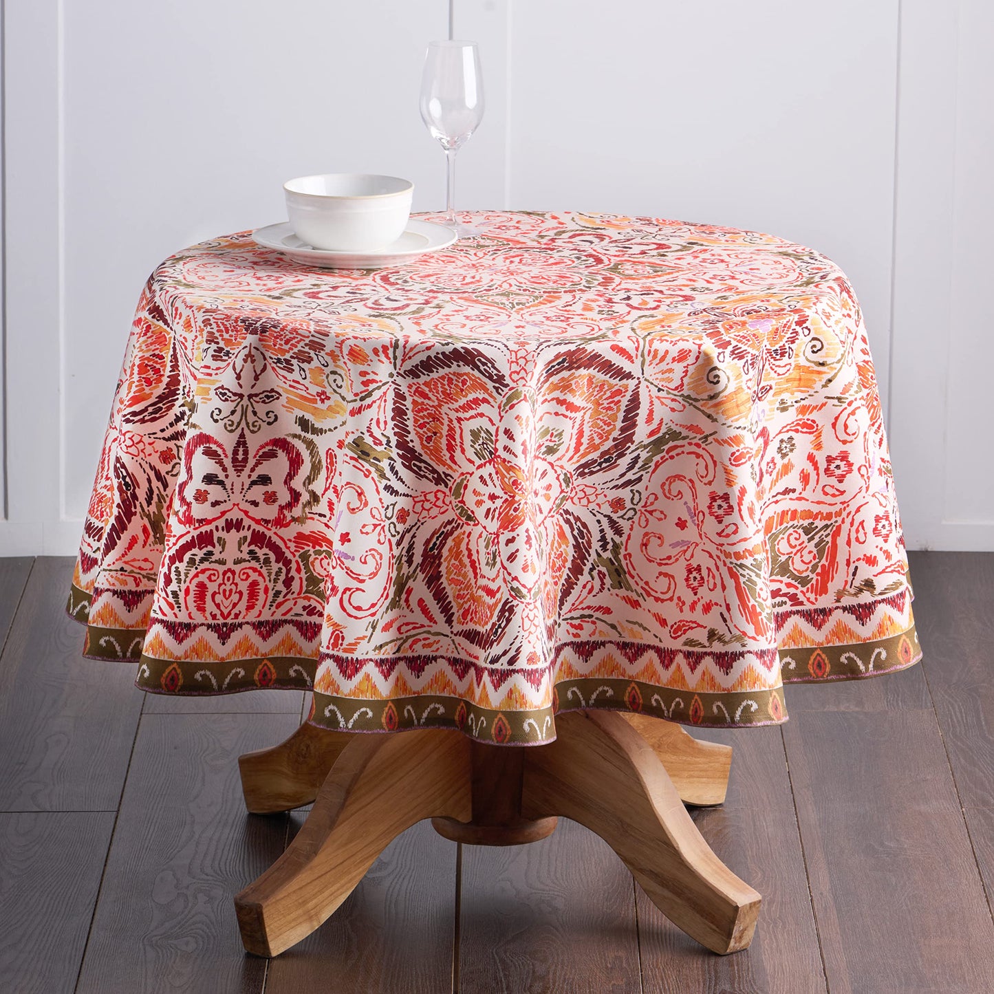 Maison d' Hermine Table Cloth Round Table 100% Cotton 69 Inches Fall Tablecloth Reusable Everyday Use for Thanksgiving Christmas Decorations Dining Farmhouse Party (Damask)