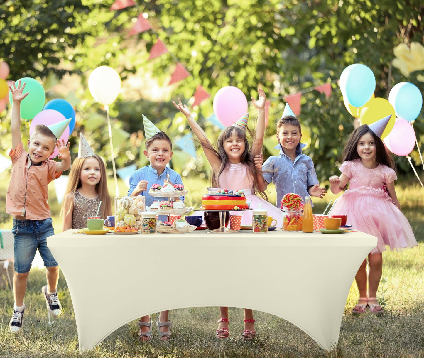 Utopia Kitchen Spandex Tablecloth 1 Pack [6FT, Ivory] Tight, Fitted, Washable and Wrinkle Resistant Stretch Rectangular Patio Table Cover for Event, Wedding, Banquet & Parties [72Lx30Wx30H Inch]