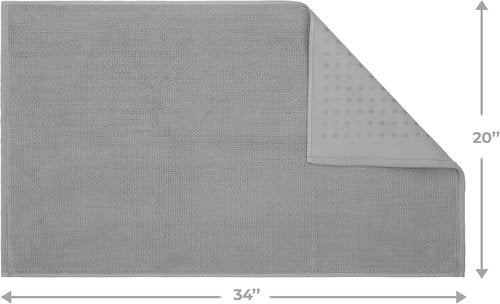 Cotton Paradise 100% Cotton Bath Mat - Non-Slip, Soft & Absorbent | Quick Dry, 20x34 Inch, Light Gray