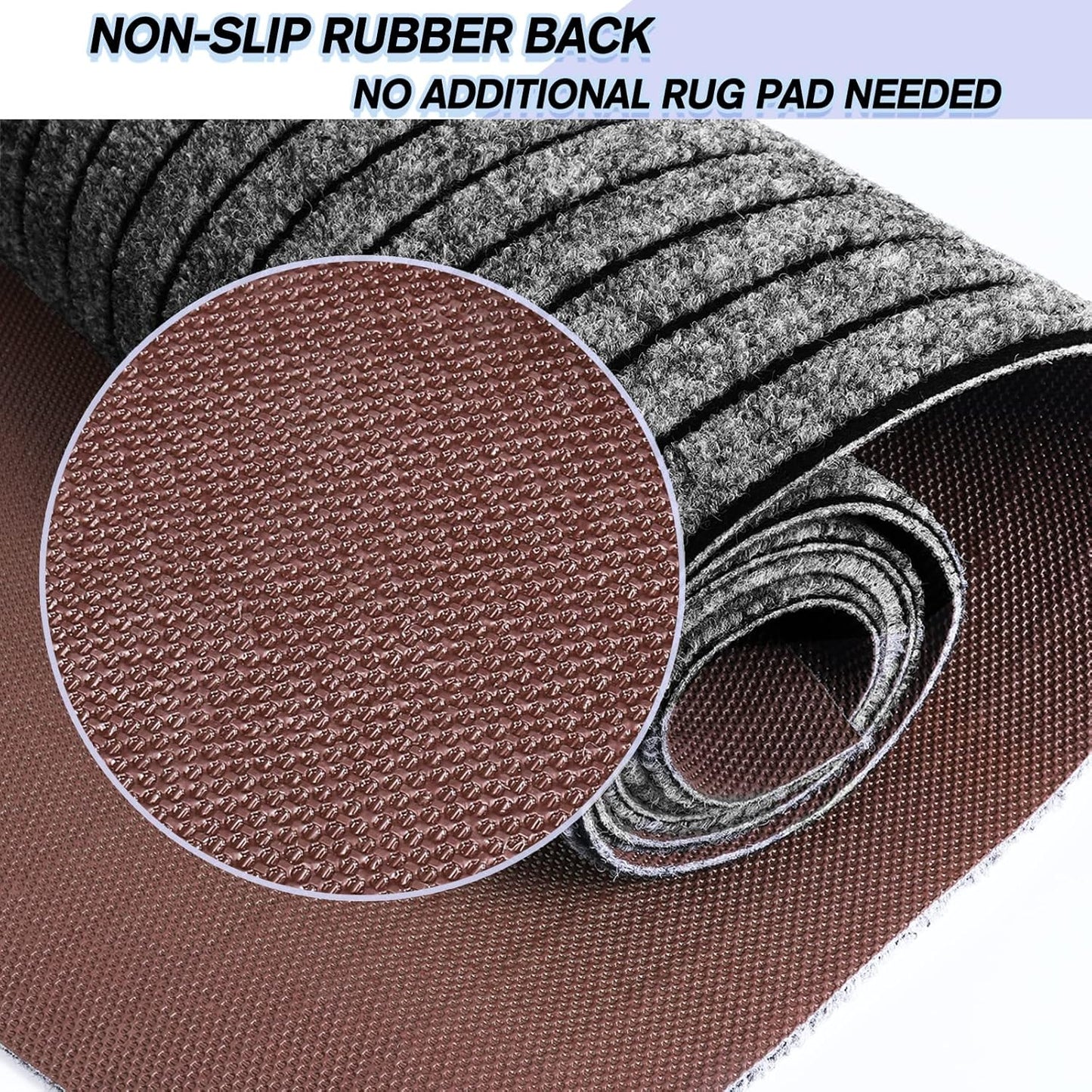 Skiennix Non-Slip Area Rug Runner - Easy Clean Waterproof Design for Hallway & Kitchen | 2FT x 6FT Gray Stripe