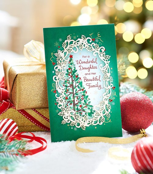 American Greetings Christmas Card - Sentimental Holiday Greeting for Daughter & Family | Artistic Die-Cut Design