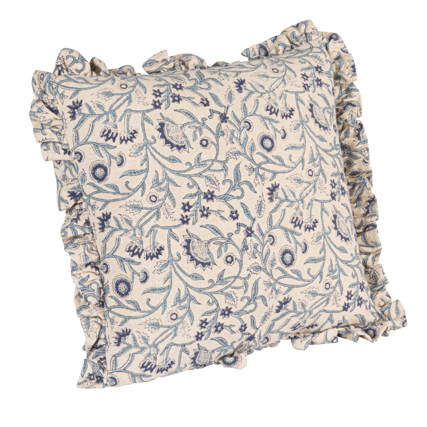 Creative Co-Op Square Floral Cotton Blend Pillow, Blue