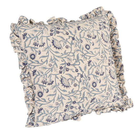 Creative Co-Op Square Floral Cotton Blend Pillow, Blue