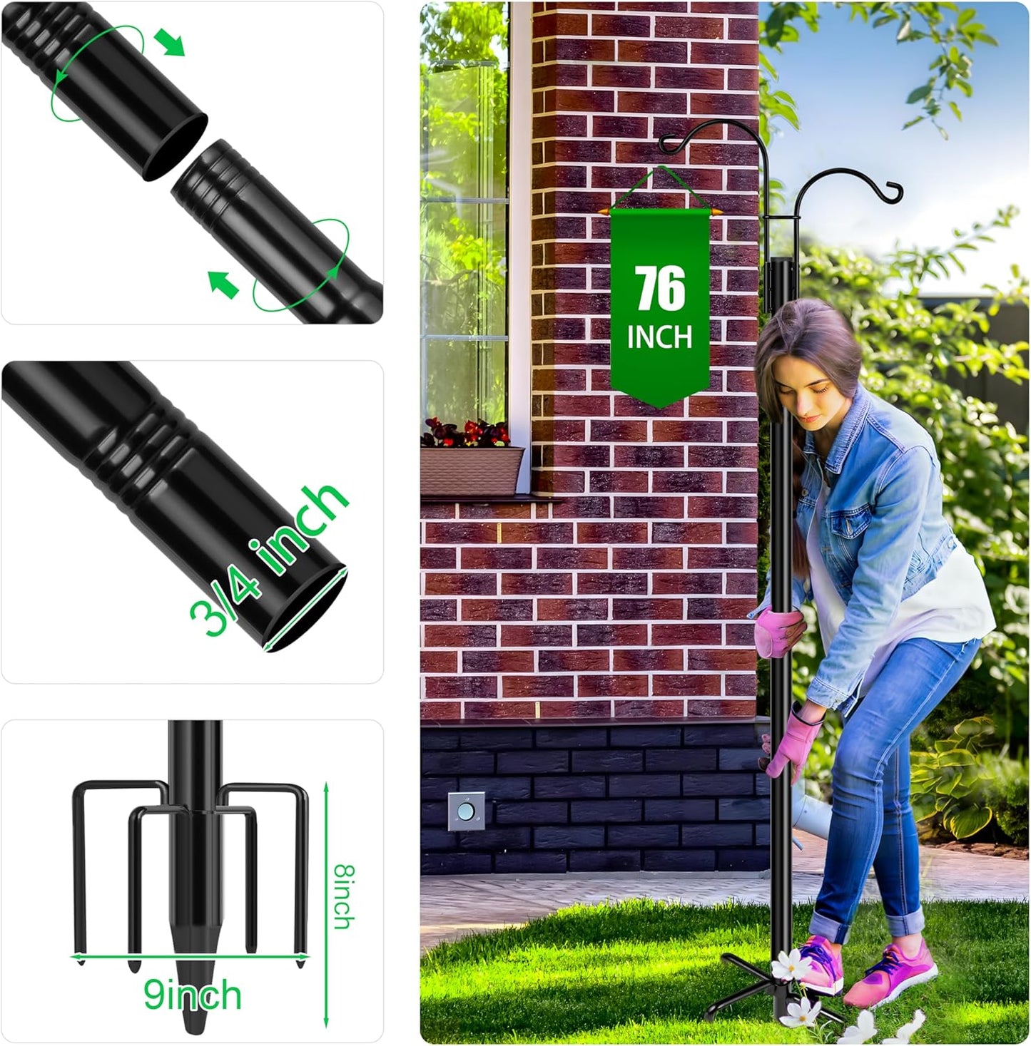 XDW-GIFTS Double Shepherds Hooks - Heavy Duty Garden Poles for Bird Feeders & Plant Baskets | 2-Pack